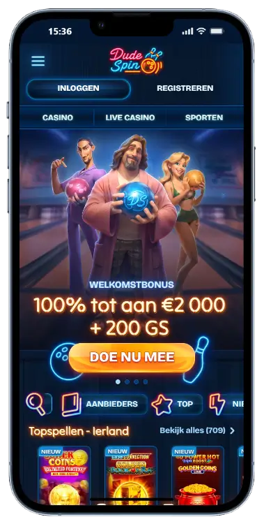 DudeSpin casino mobiele homepagina