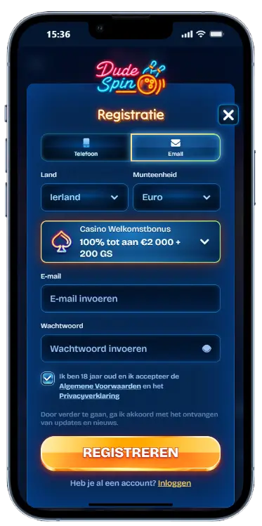 DudeSpin casino registratieformulier